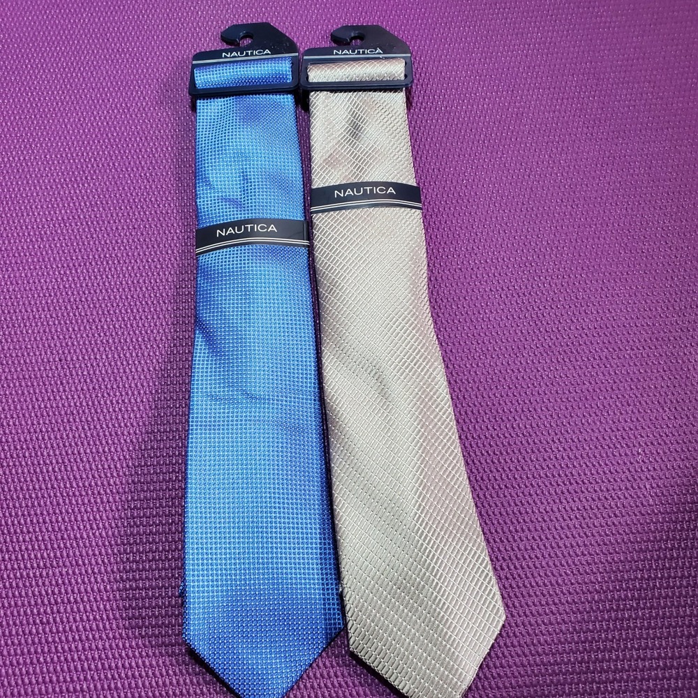 Set of 2 Nautica Ties NWT Blue & Gray/Taupe Macys Office Formal Busine